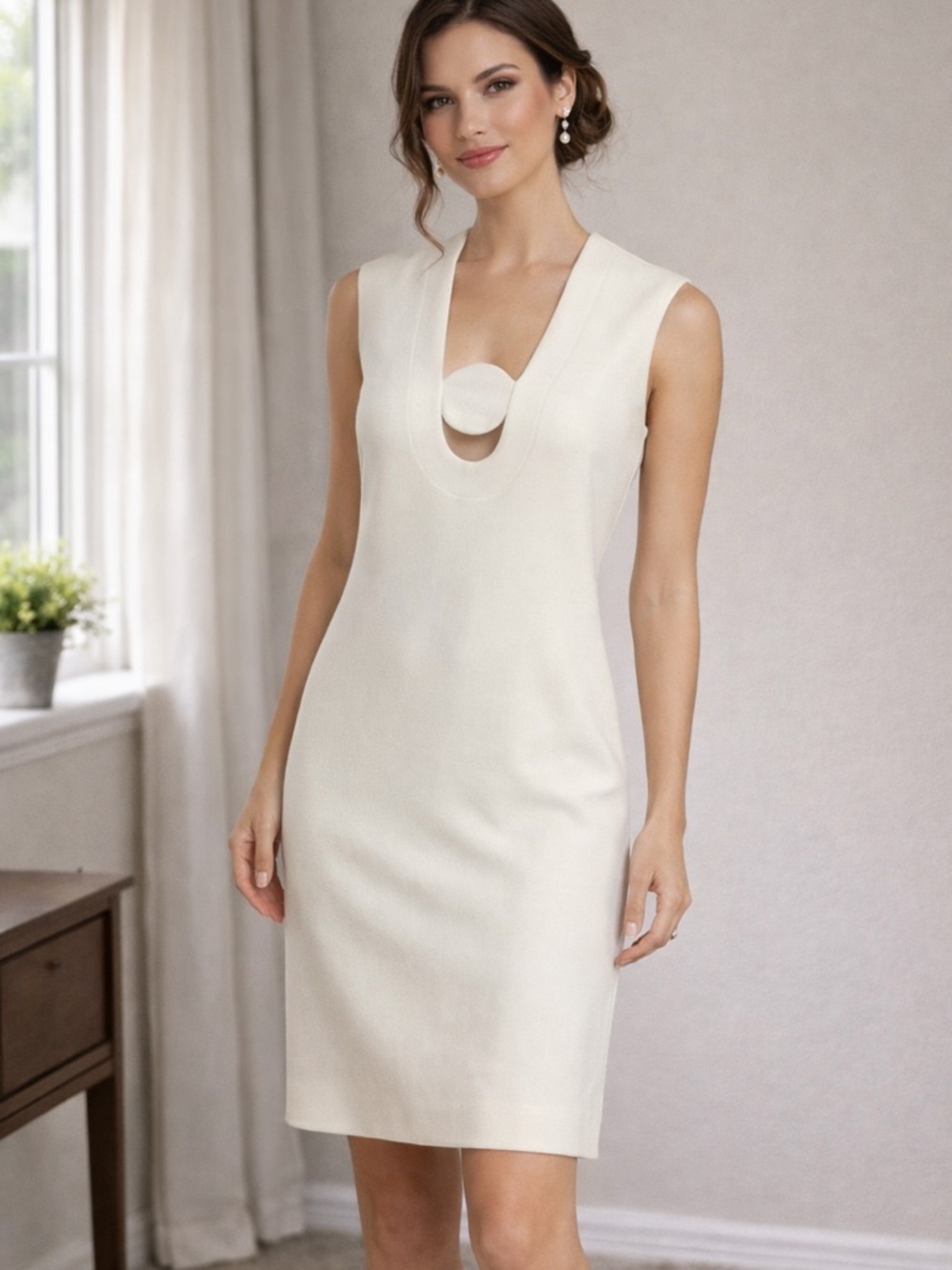 Raoul Cream Sleeveless Mini Dress with Circular Bust Accent